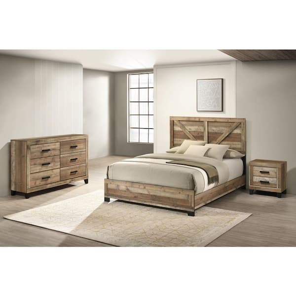 Cinna 3-Piece Weathered Brown Pine Color Wood Queen Bedroom Set