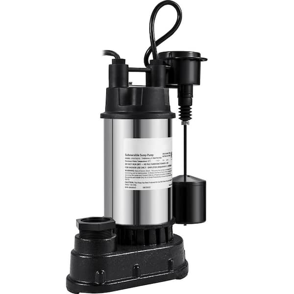1.5 HP Submersible Sump Pump, 6000 GPH, Cast Iron & Steel, Vertical Float Switch, UL Tested for Flooding