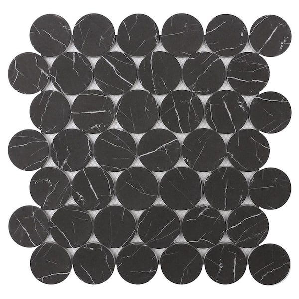 Roca Rockart Nero Marquina Dots Matte 12 in. x 12 in. Natural Stone Marble Mosaic Tile (10.7639 sq. ft./Case)