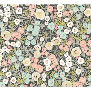 Flora Peach Grey Garden Floral Non-Woven Paper Wallpaper