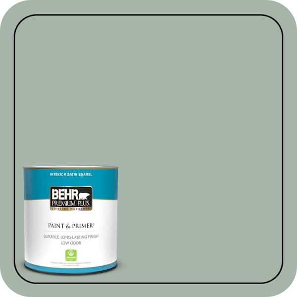 BEHR PREMIUM PLUS 1 qt. #PMD-100 Aquatone Satin Enamel Low Odor Interior Paint & Primer