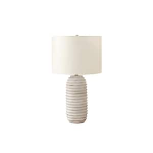 28 in. Cream Transitional Integrated LED Bedside Table Lamp with Cream Linen Shade
