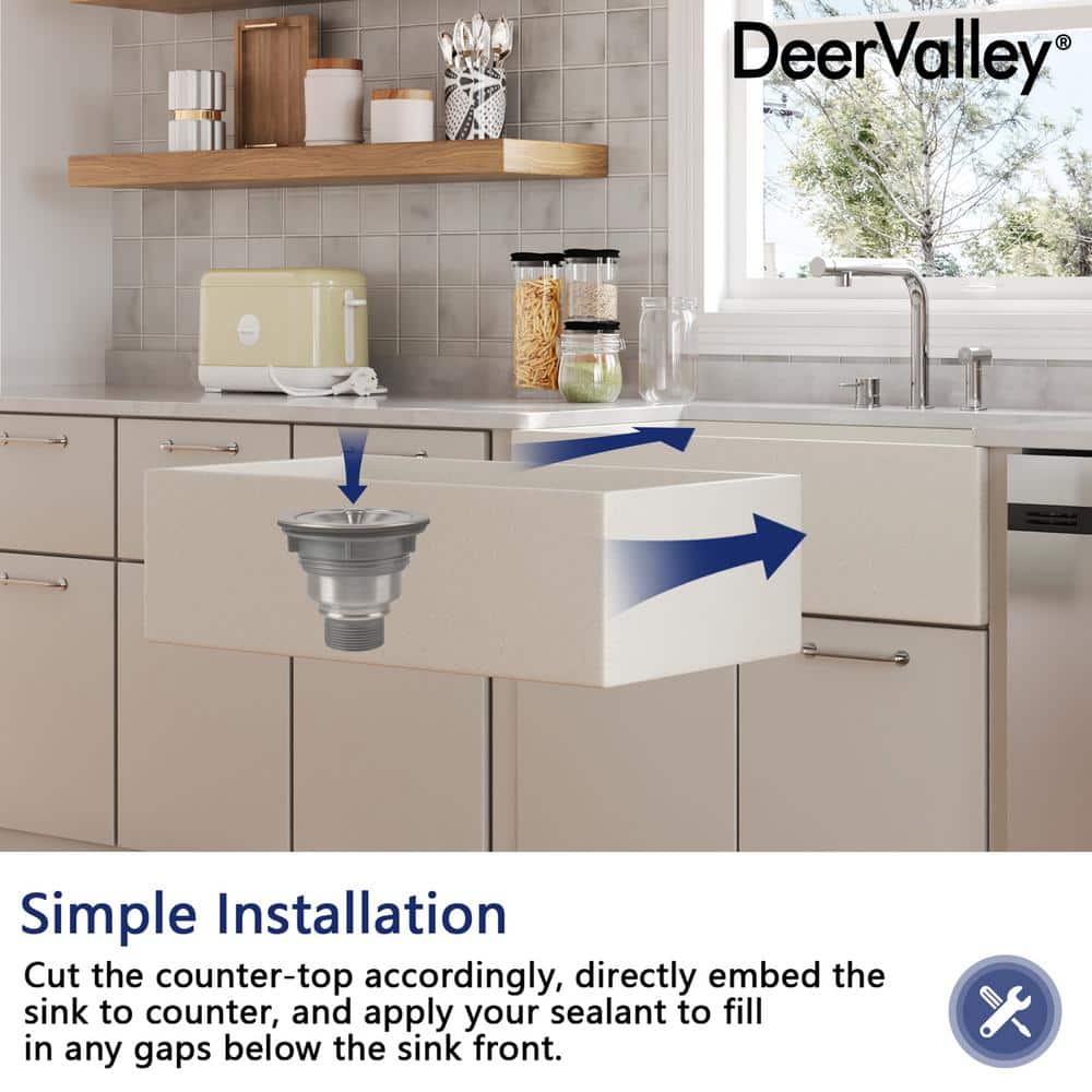 Grit Yellow 33" Concrete Farmhouse Kitchen Sink with Stainless Steel Grid