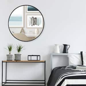 Lester 32 in. x 32 in. Modern Round Black Aluminum Framed Shatter Proof Accent Wall Mirror