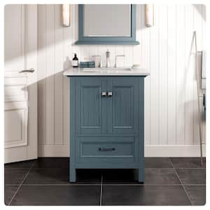 Britney 24 in. W x 22 in. D x 34 in. H Freestanding Bath Vanity in Ash Blue with White Carrara Marble Top