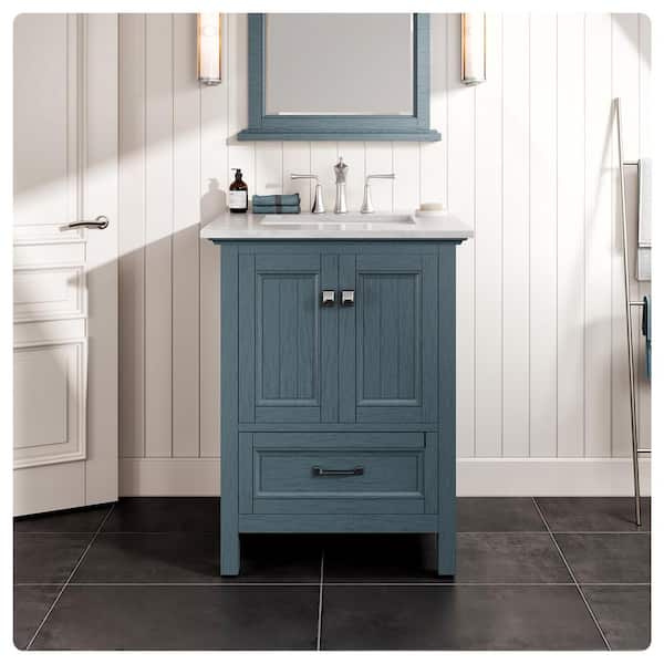 Eviva Britney 24 in. W x 22 in. D x 34 in. H Freestanding Bath Vanity in Ash Blue with White Carrara Marble Top