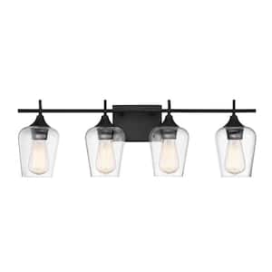 Octave 28.75 in. W x 9 in. H 4-Light English Bronze Bathroom Vanity Light with Clear Glass Shades