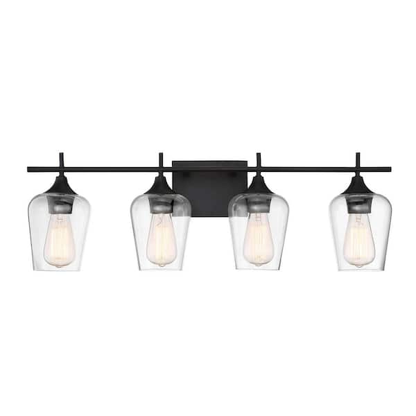 Savoy House Octave 28.75 in. W x 9 in. H 4-Light English Bronze Bathroom Vanity Light with Clear Glass Shades