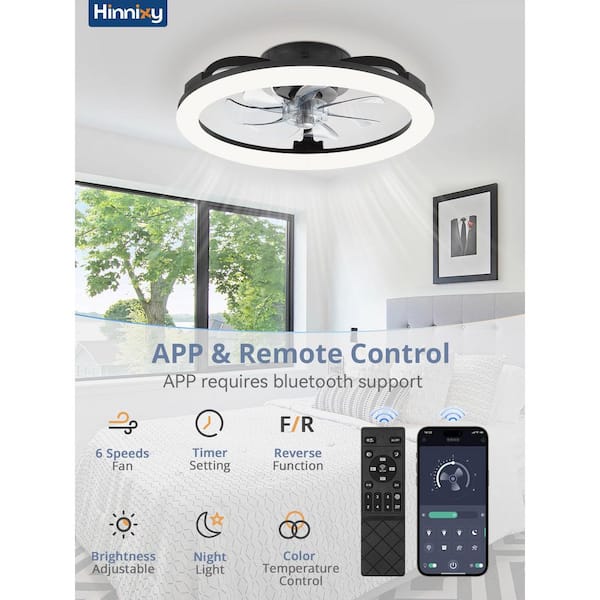 20 in. Smart Indoor Black Low Profile Ceiling Fan with Integrated LED Light and Remote/App Control, 3CCT, for Bedroom