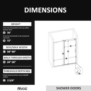 Ruhr 60 in. W x 76 in. H Sliding Semi-Frameless Shower Door in Chrome Finish with Clear Glass