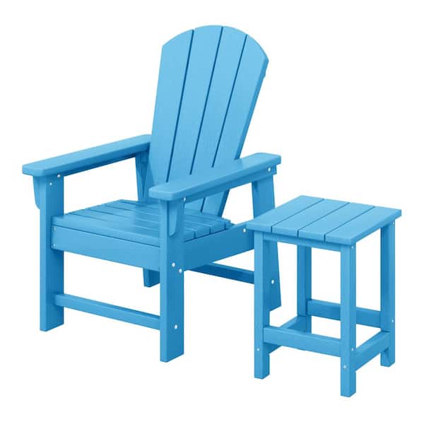 WESTIN OUTDOOR Children's Laguna Outdoor Patio All Weather Plastic Kids 2-Piece Adirondack Chair with Side Table in Pacific Blue