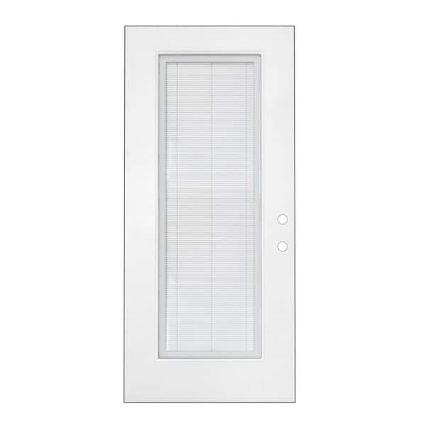 36 in. x 80 in. Left-Hand/Inswing Full Lite Clear Glass w/ Blinds Primed White Smooth Fiberglass Front Door Slab