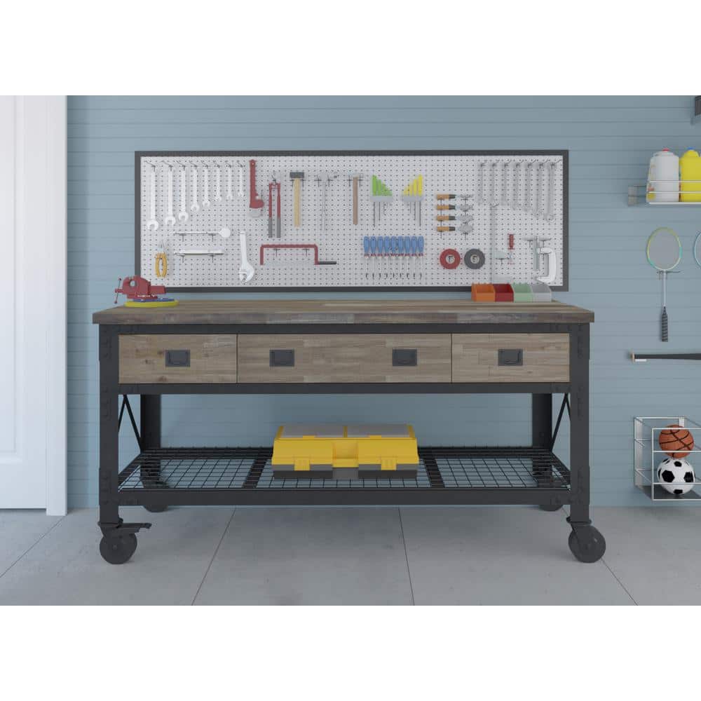 Duramax Industrial 72" Aged Macadamia Wood-Top Rolling Workbench