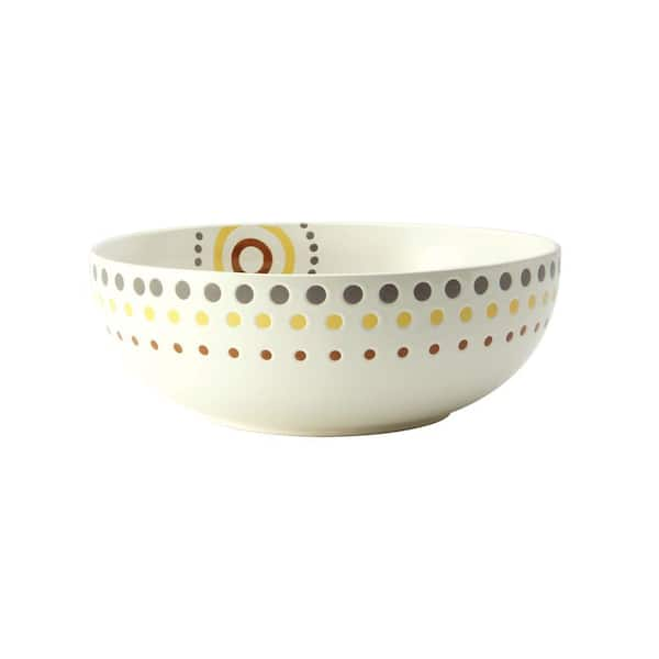 Rachael Ray Circles and Dots Stoneware 10 in. Round Serving Bowl in White