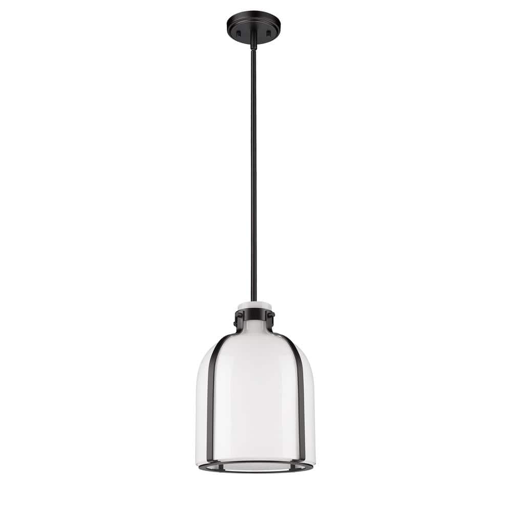 Matte Black Glass 1-Light Chandelier with Nickel Accents