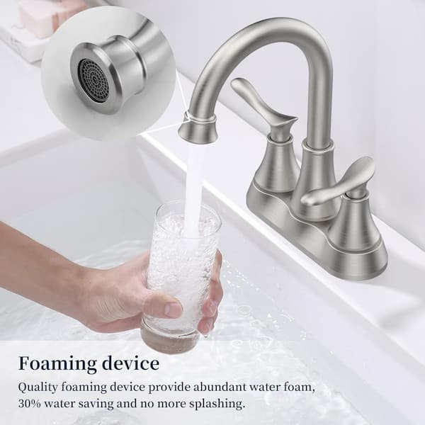 Staykiwi 4 in. Centerset Double Handle Mid Arc Bathroom Faucet with Drain Kit Included in Brushed Nickel