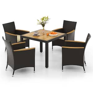 5-Piece Wood Square 29.5 in Outdoor Dining Set with Cushions Beige