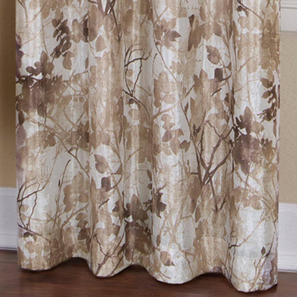 Tan Floral Blackout Grommet Polyester Window Drapes, 50x63