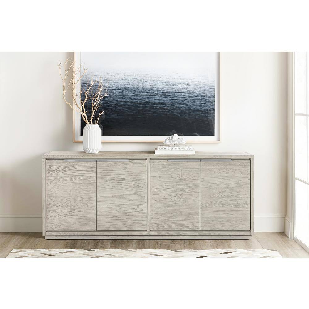 Abbey Silver Grey Oak 4-Door Sideboard with Stainless Steel Handles