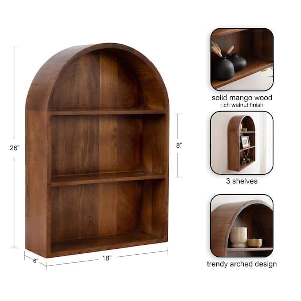 Kate and Laurel Arcott 18 in. W x 26 in. H x 6 in. D Walnut Brown Wood Decorative Wall Shelf 228640