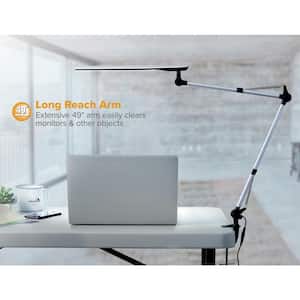 35 in. Silver/Black LED Desk Lamp with Adjustable Double Arm and Touch Activation