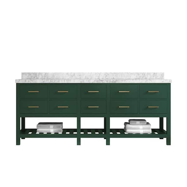 Willow Collections Parker 84 in. W x 22 in. D x 36 in. H Double Sink Bath Vanity in Lafayette Green with 2 in. Carrara Marble Top