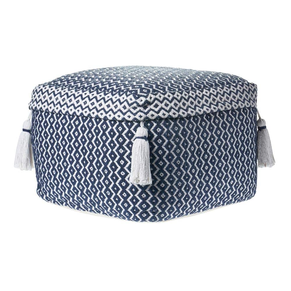 Tassel Navy / Ivory Diamond Pouf