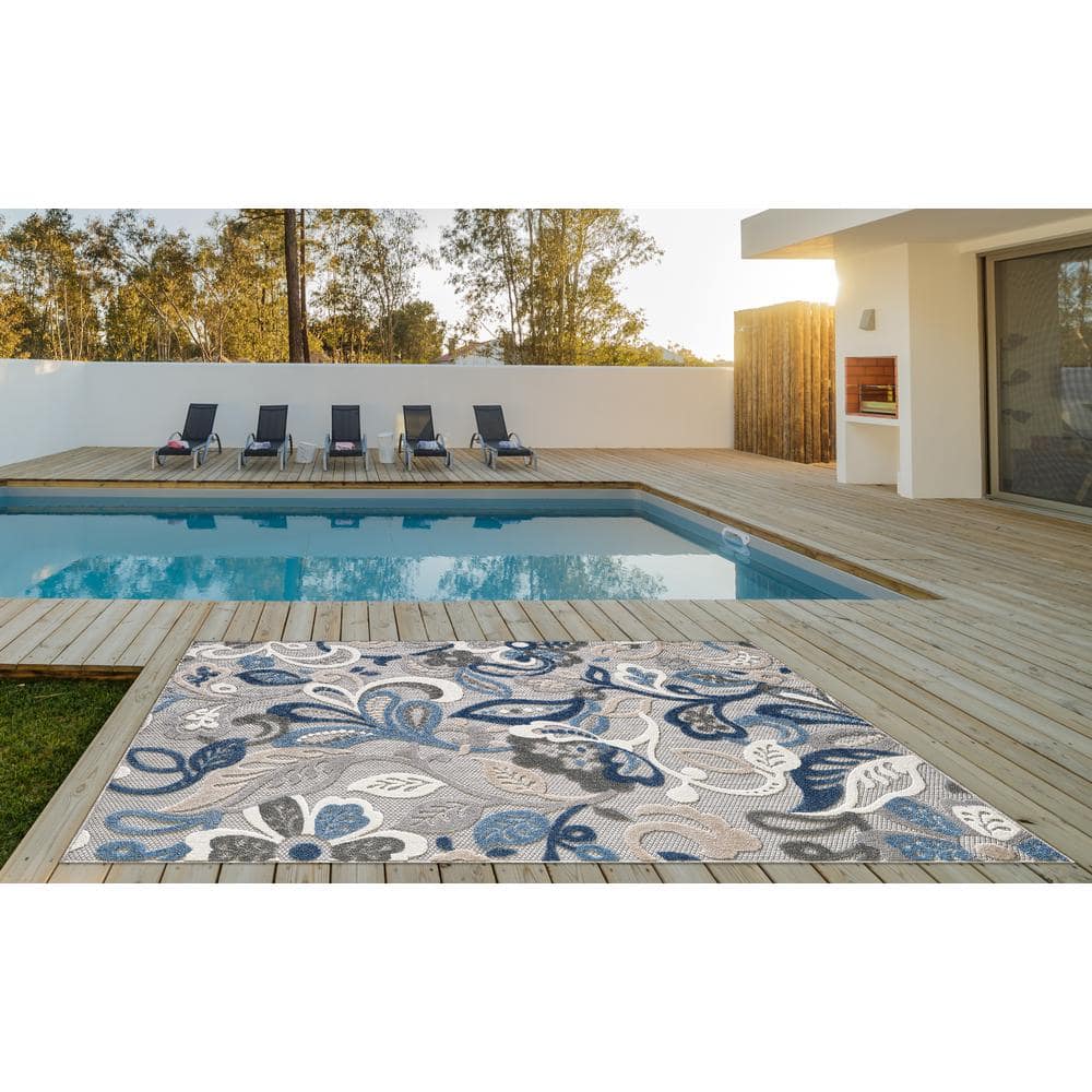 Transitional Blue-Gray XXL Synthetic Easy-Care Area Rug