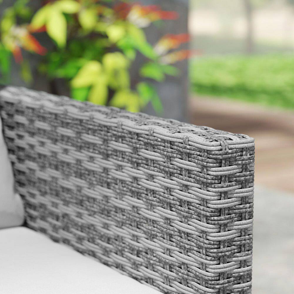 Gray Wicker Bistro Set with Cushions and Glass Table