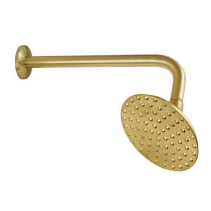 Victorian 1-Spray Patterns 5.19 in. Wall Mount Rain Fixed Shower Head in Brushed Brass with 12 in. Shower Arm
