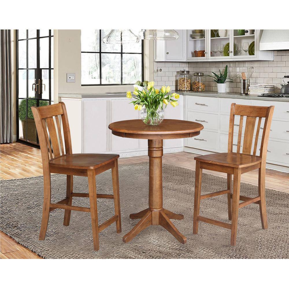Distressed Oak Round Solid Wood Counter Height Dining Table