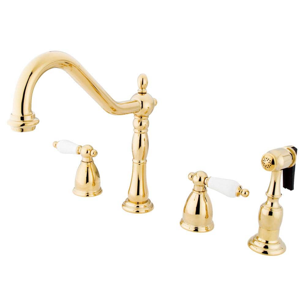 Heritage 2-Handle Standard Kitchen Faucet with Side Sprayer in Polished Brass