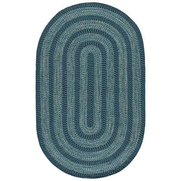 Braided 6 ft. x 8 ft. Oval Blue/Green Two-Tone Border Washable Indoor/Outdoor Area Rug