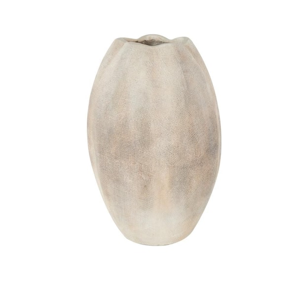 Litton Lane 20 in. White Antique Magnesium Oxide Ceramic Urn Decorative Vase with Checkered Patterns