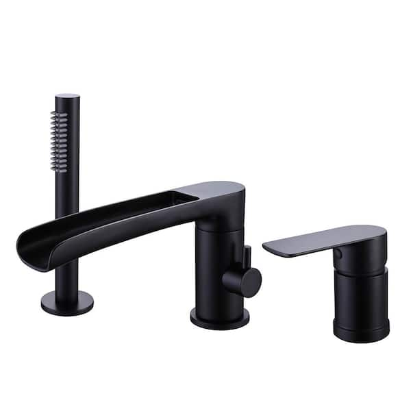 matrix decor Single-Handle Tub Deck Mount Roman Tub Faucet with Hand Shower in Matte Black