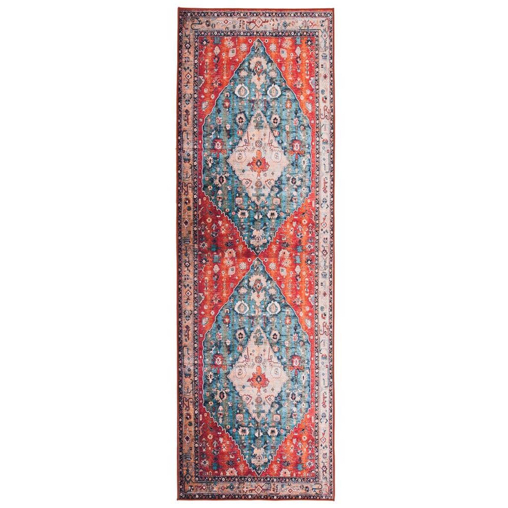Tucson Beige/Blue 3 ft. x 18 ft. Machine Washable Floral Border Runner Rug price history on PriceWatchPro