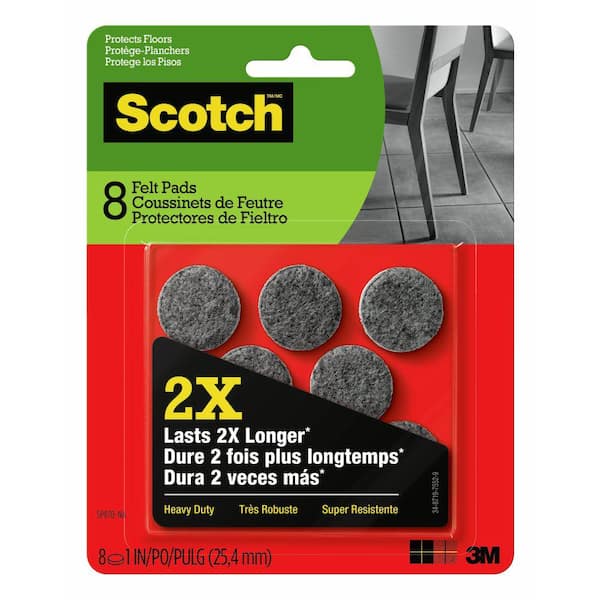Scotch 1 in. Gray Round Heavy-Duty Surface Protection Felt Floor Pads (8-Pack)