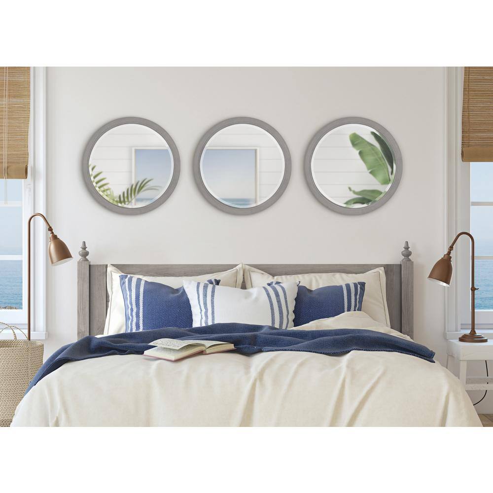 Modern Farmhouse Graywash Poplar Wood Round Vanity Mirror