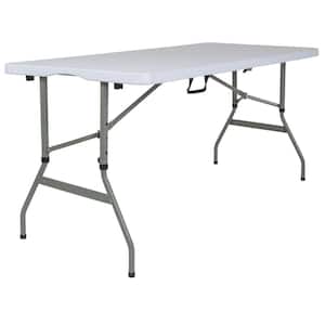 60 in. Granite White Plastic Tabletop Metal Frame Folding Table