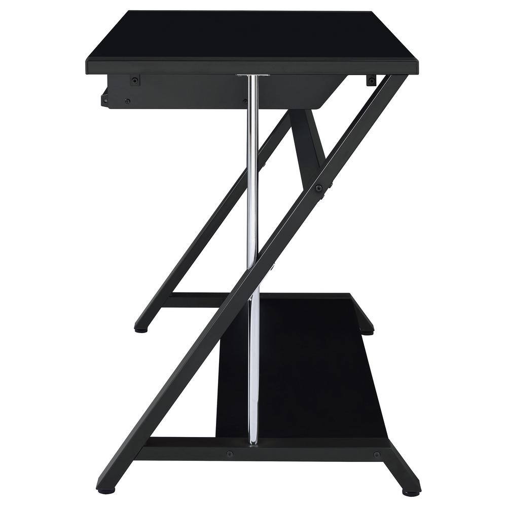 Black Wood Home Office Desk with Keyboard Tray and Shelf