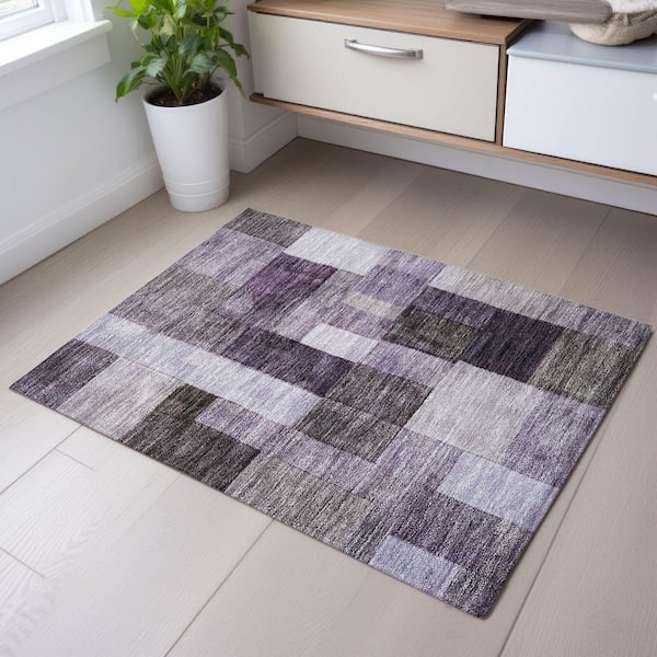 Mayfield Premium Machine Washable Abstract AMF1190 Eggplant 2 ft. x 3 ft. Area Rug