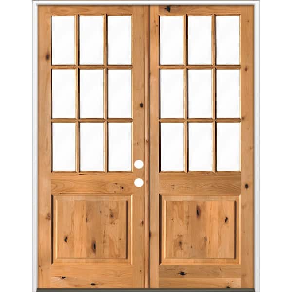 Krosswood Doors 72 in. x 96 in. Craftsman Knotty Alder 9-Lite Clear Glass clear stain Left Active Double Prehung Wood Front Door
