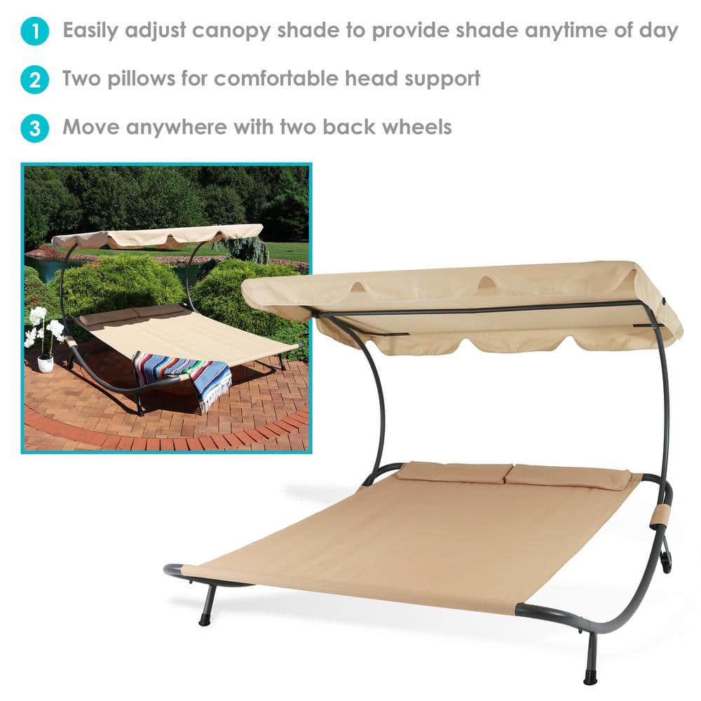 Cabana-Inspired Double Chaise Outdoor Bed with Canopy, Cream