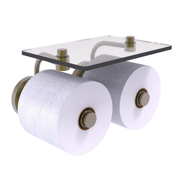 Allied Brass Prestige Regal Collection 2 Roll Toilet Paper Holder with Glass Shelf in Antique Brass