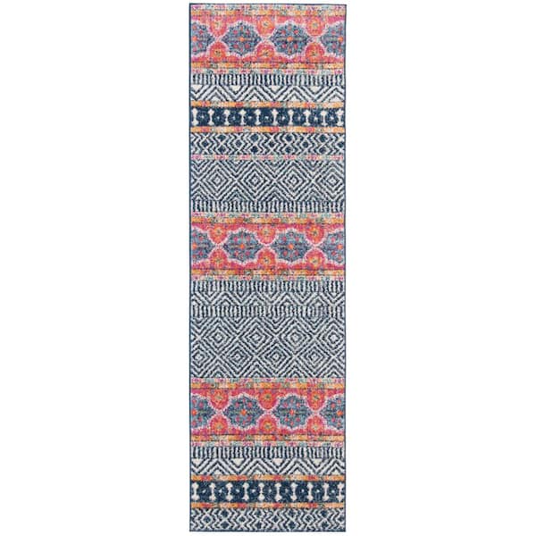 Madison Navy/Ivory 2 ft. x 12 ft. Geometric Runner Rug