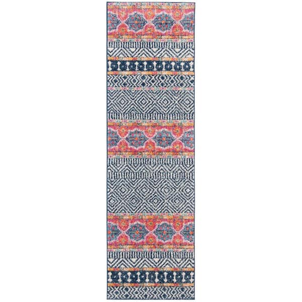 SAFAVIEH Madison Navy/Ivory 2 ft. x 14 ft. Geometric Runner Rug