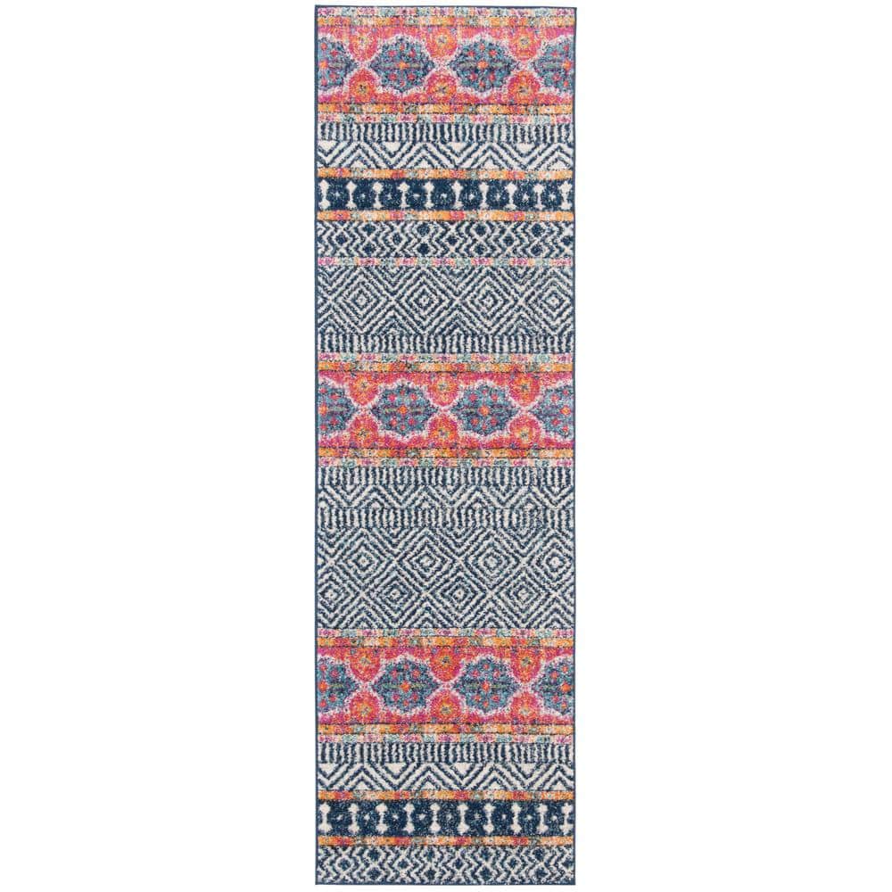 Madison Navy and Ivory Synthetic Runner Rug