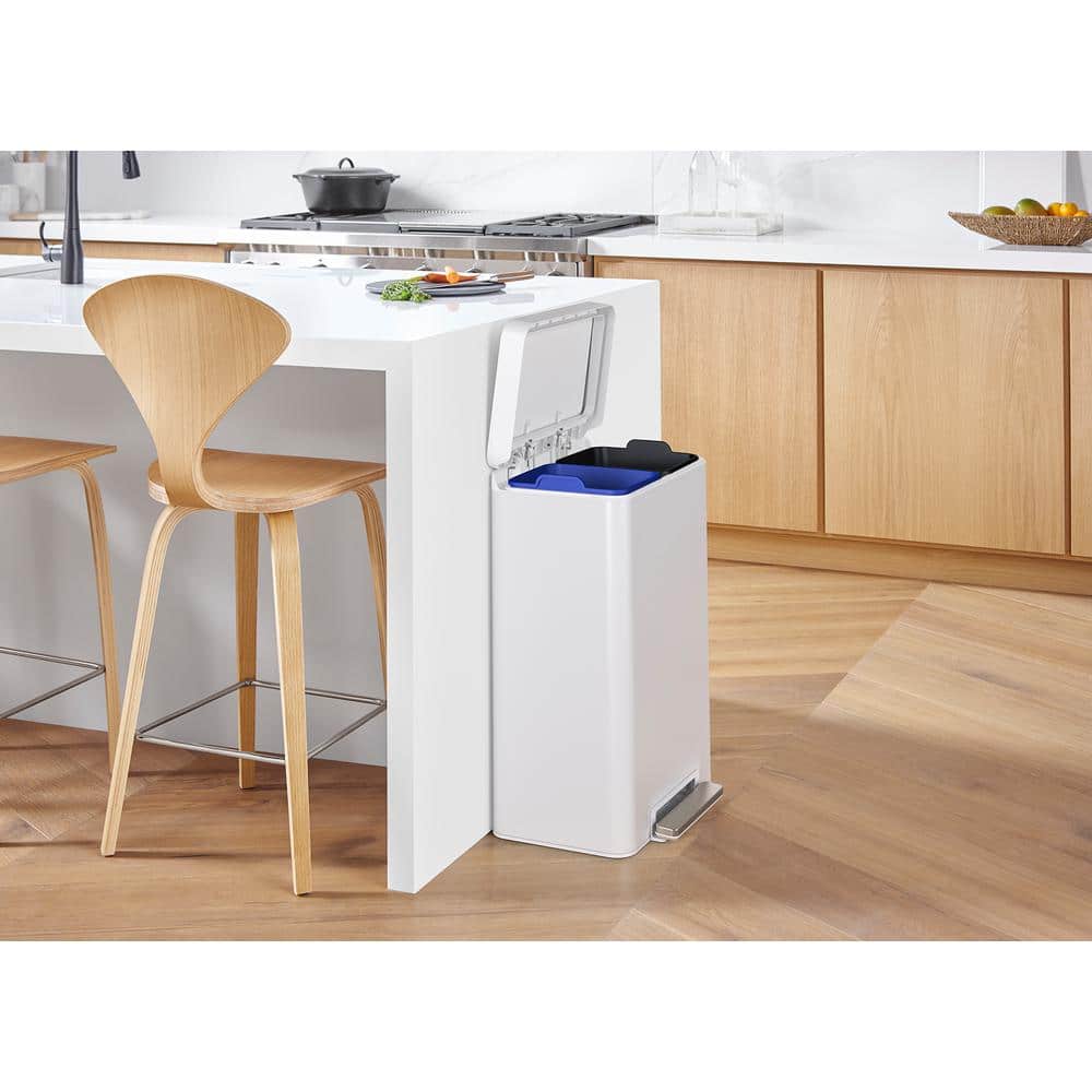 11 Gallon Stainless Steel and White Dual Compartment Trash Can