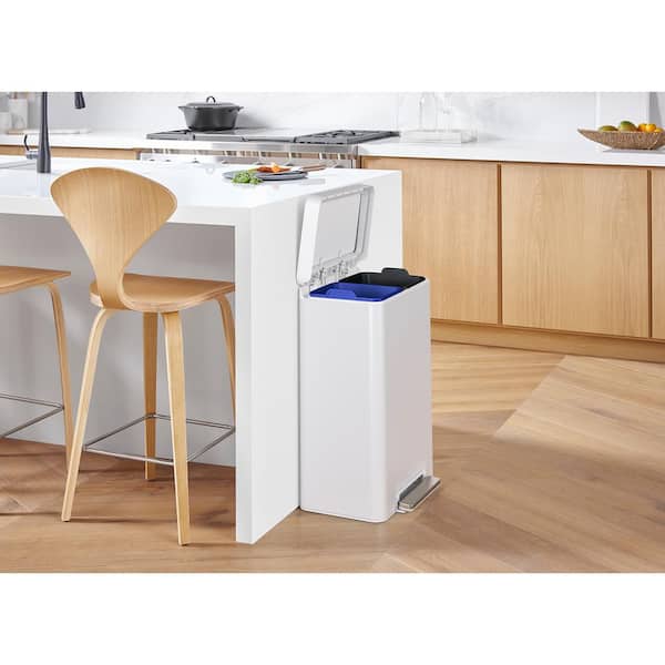 Dual 5.5 Gal. Stainless and White Compartment Trash Can