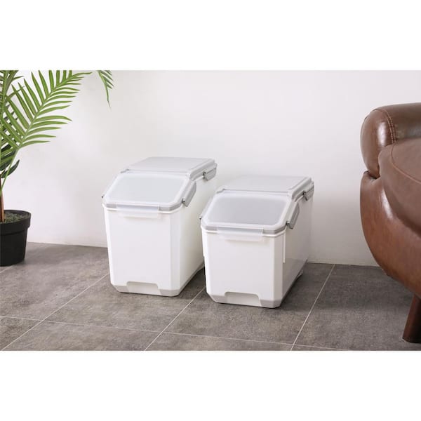 HOME IMPORTS EMPORIUM 20 lbs. Rice Storage Container with Measuring Cup, BPA free, for Rice / Grain / Pet Food / Flour, 2-Count White and Gray